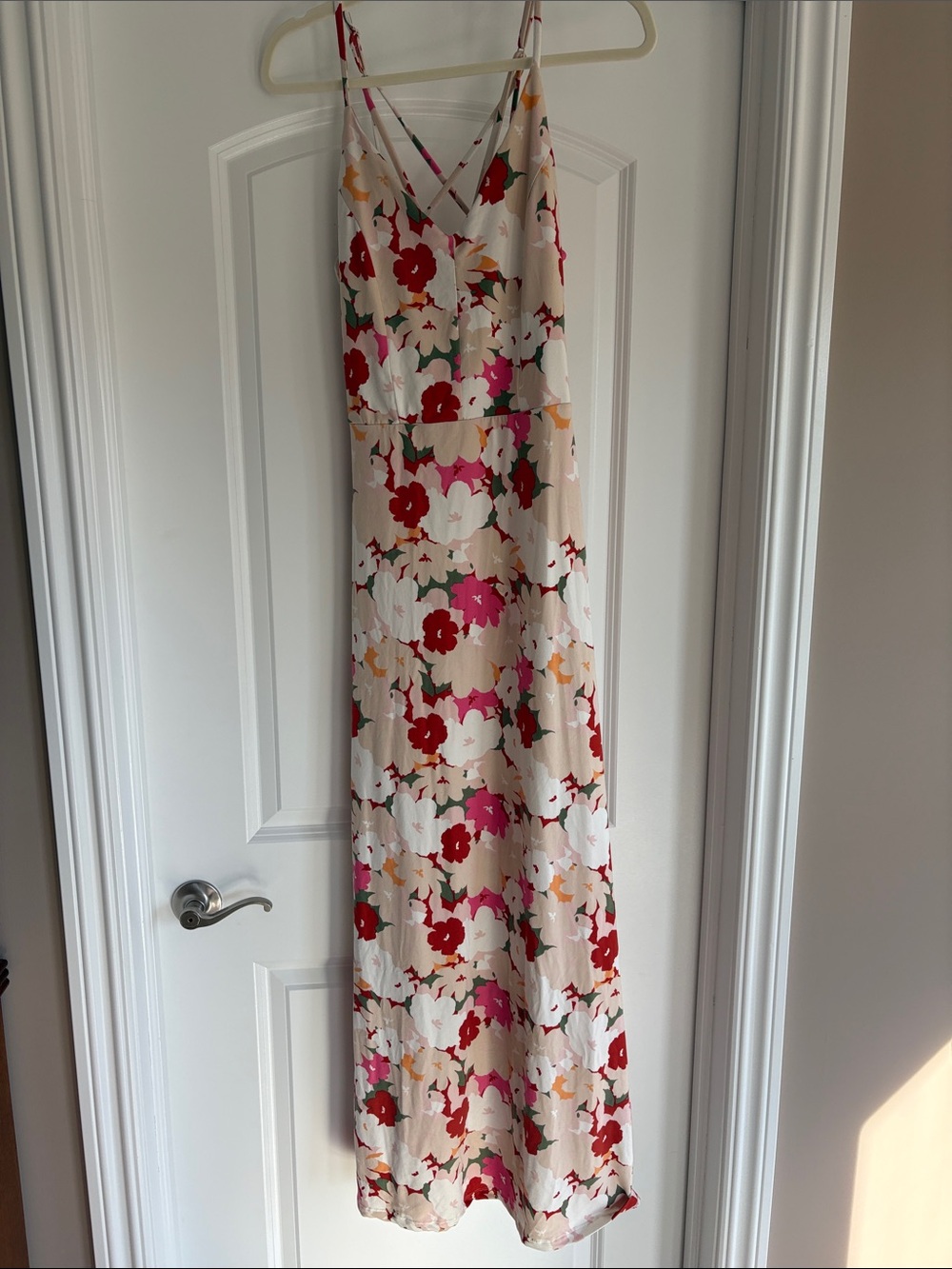Market & Spruce Cream Maxi Dress with Red & Pink Floral Print